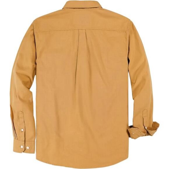 Chambray Shirt Men Long Sleeve Cotton Work Shirts with 2 Pockets - Picture 2 of 6